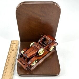 Vintage Wooden Car Bookend Desk Decor Shelf Organizer Retro Automobile